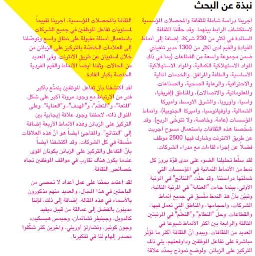 نبذه عن بحث الثقافة المؤسسية