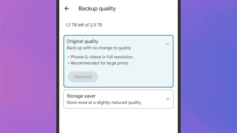 اختيار نوعية النسخ الاحتياطي. لقطة شاشة: جوجل