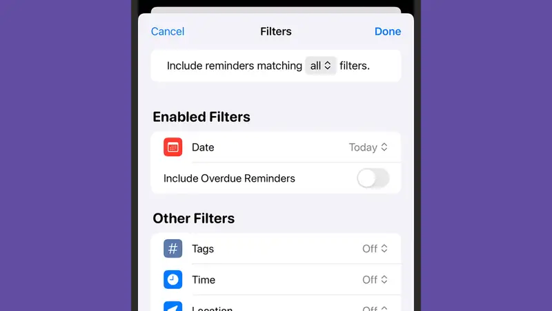 تتيح لك ميزة القوائم الذكية تجميع التذكيرات تلقائياً. حقوق الصورة: ديفيد نيلد