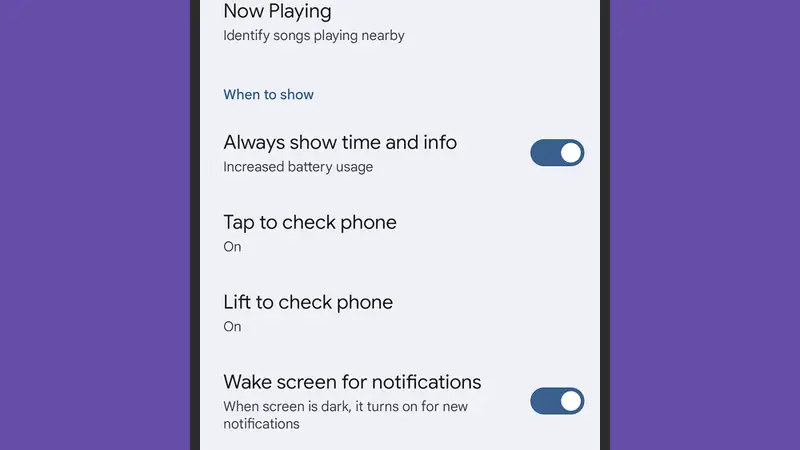 يمكنك التحكم بميزة الشاشة الدائمة العرض على هواتف بيكسل بمفتاح تبديل واحد. حقوق الصورة: ديفيد نيلد