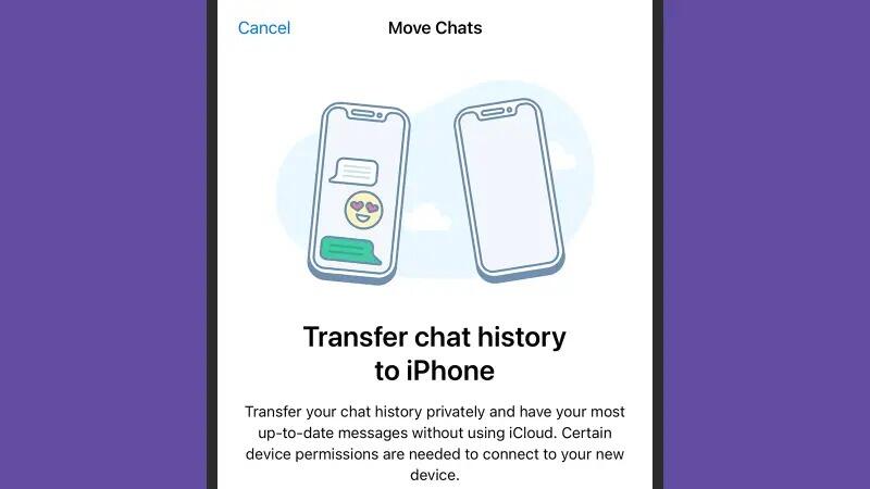 هناك خيار يتيح لك نقل الدردشات من جهاز آيفون إلى آخر، دون الحاجة إلى استخدام آي كلاود. حقوق الصورة: واتساب/ديفيد نيلد.