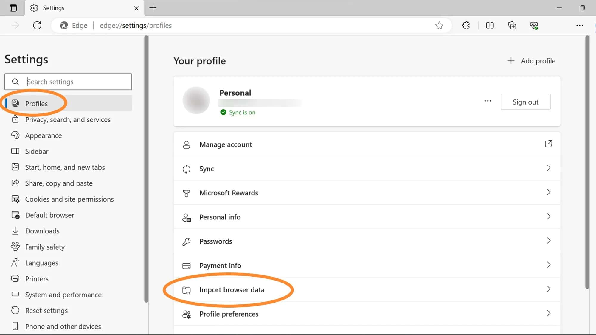 ستَعرض قائمة إعدادات الملف الشخصي خيار استيراد البيانات بمجرد النقر على النقاط الثلاث. صورة الشاشة: مايكروسوفت إيدج
