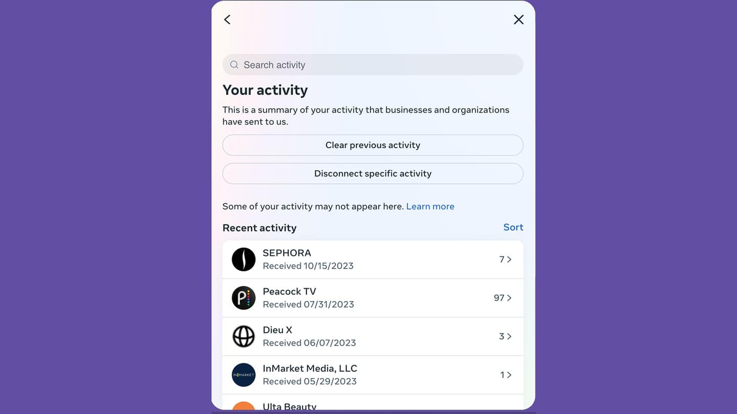 يمكنك الآن معرفة مَن يشارك بياناتك مع إنستغرام. صورة الشاشة: إنستغرام