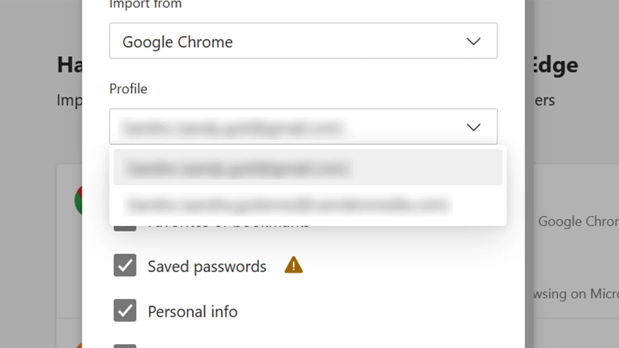 سيطلب منك متصفّح إيدج تحديد الجلسة التي تريد استيرادها من متصفّح كروم. صورة الشاشة: مايكروسوفت إيدج