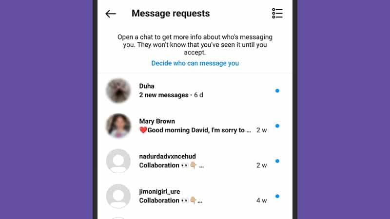 يحجب تطبيق إنستغرام الرسائل من الأشخاص الذين لا تعرفهم. إنستغرام