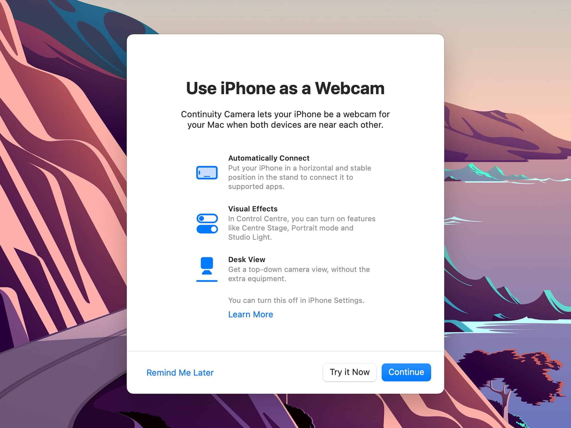 ميزة استخدام آيفون ككاميرا ويب الجديدة في نظام ماك أو إس فينتورا.