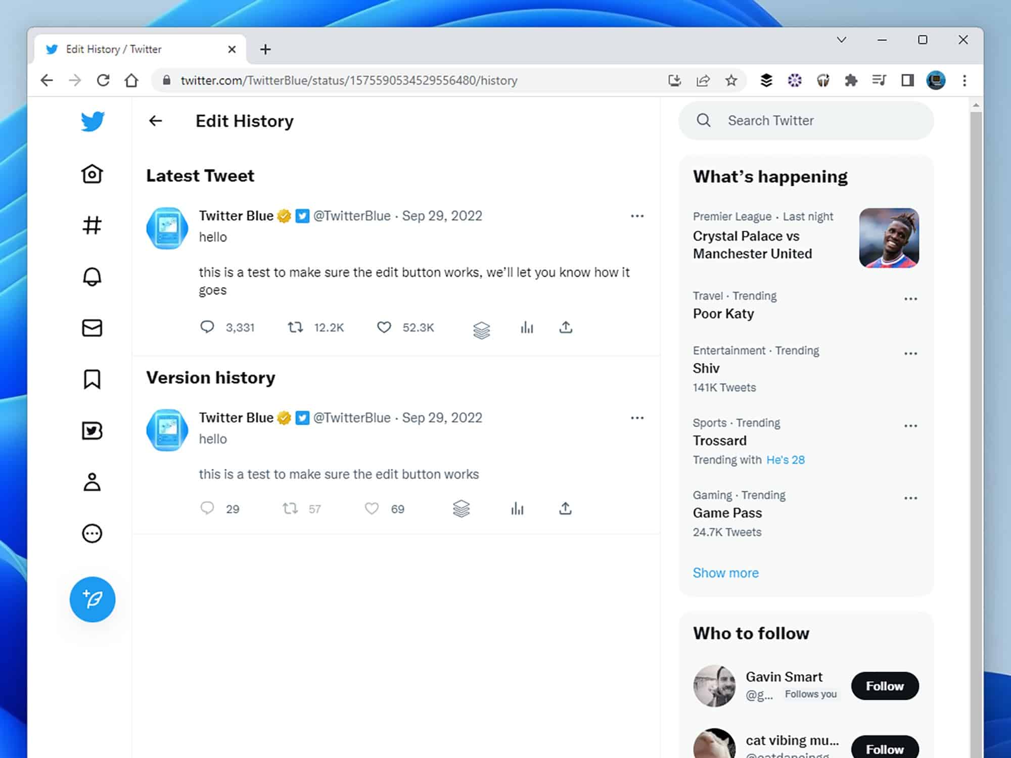 خيارات التعديل على موقع تويتر، والتي تتوفر حالياً فقط ضمن اشتراك تويتر بلو.