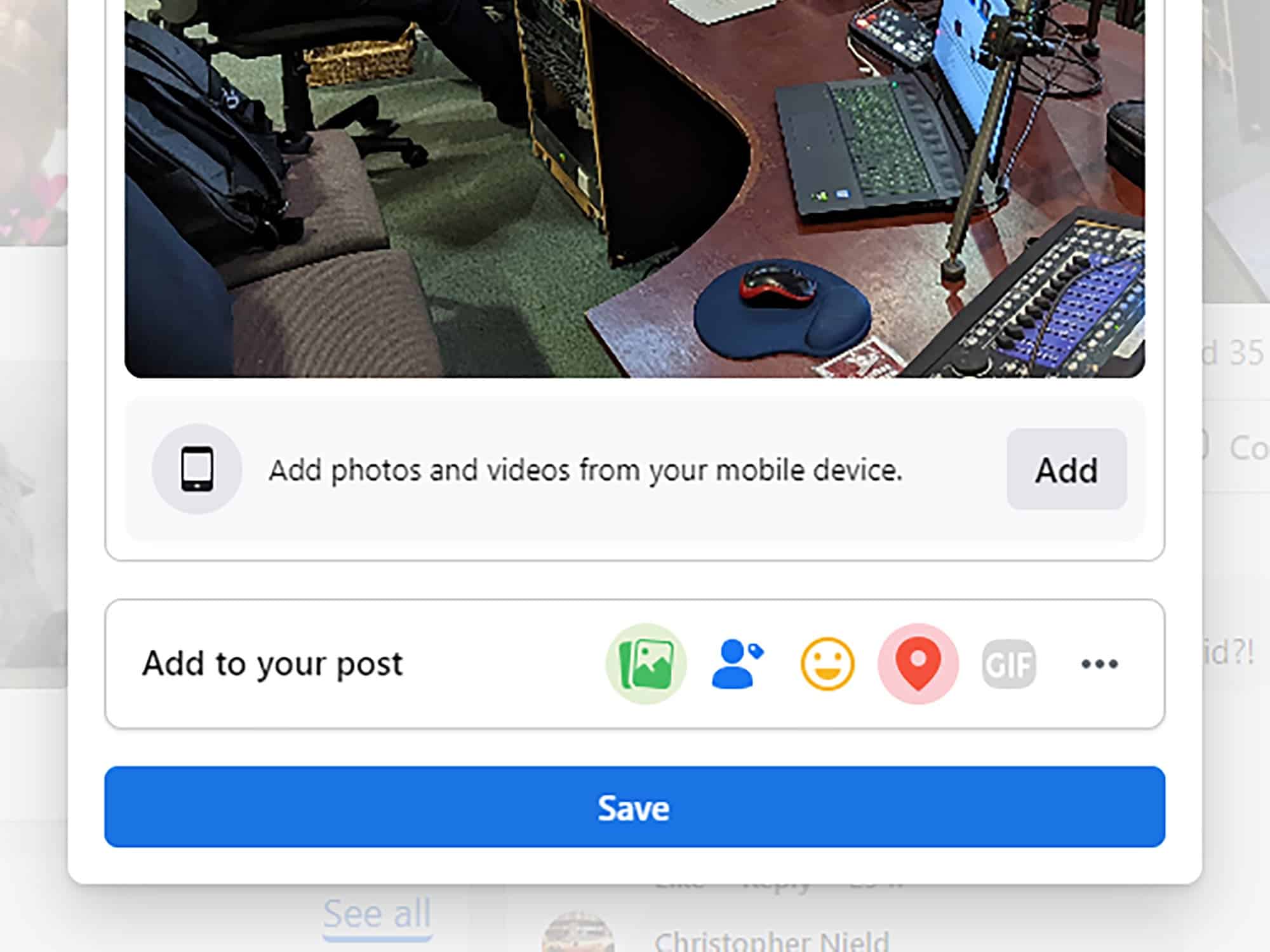 شاشة تعديل المنشورات على موقع فيسبوك.